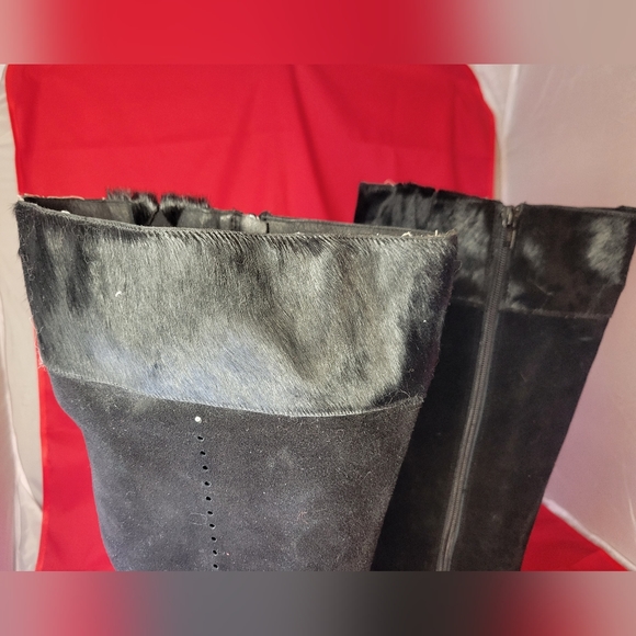 Suede and Cow Hide Wide-Calf Boots - Picture 4 of 4